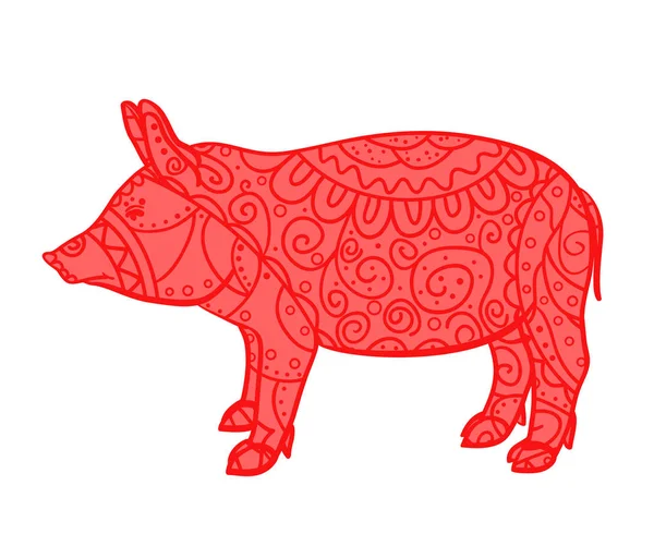 ホワイト色の豚 Zentangle 孤立した背景に複雑なパターンを持つ動物を描いた 大人のための精神的なリラクゼーションのためのデザイン バナー広告 シャツ 織物の印刷します 禅の美術 — ストックベクタ