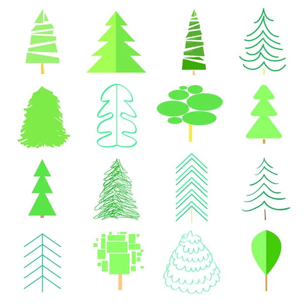 Barevné Stromy Vánoční Stromky Bílém Pozadí Nastavit Pro Ikony Izolované — Stockový vektor