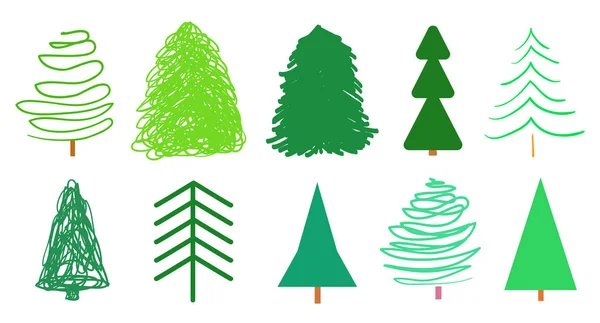 Bomen Van Kerstmis Wit Ingesteld Pictogrammen Van Geïsoleerde Achtergrond Geometrische — Stockvector