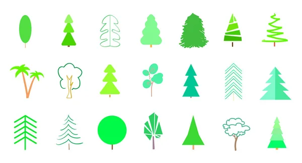 Árboles Verdes Árboles Navidad Blanco Conjunto Iconos Sobre Fondo Aislado — Vector de stock