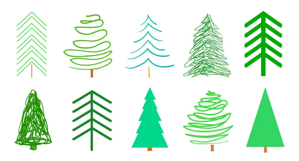 Bomen Van Kerstmis Wit Ingesteld Ontwerp Van Geïsoleerde Achtergrond Geometrische — Stockvector