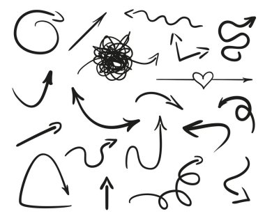 Infographic öğeleri yalıtım arka plan üzerinde. Oklar topluluğu. Vurgulayıcılar tasarımı için. Elle çizilmiş basit işaretçiler. Farklı işaretlere kümesi