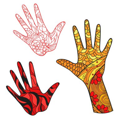 Eller yalıtım zemin üzerine soyut renkli desenleri ile. Yetişkinler için manevi rahatlama için tasarım. Zen sanat. Afiş, poster, tişört ve Tekstil için karalamalar