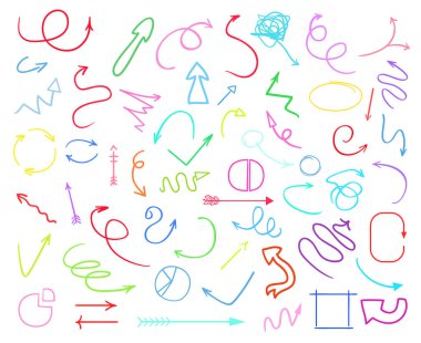 Infographic öğeleri üzerinde beyaz izole. Farklı göstergesi belirtileri ayarlayın. Karışık elle çizilmiş basit nesneler. Hat sanatı. Soyut daireler, oklar ve dikdörtgenler. İş için semboller