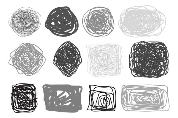 Chaos patterns on isolated white. Chaotic tangled stripes. Backgrounds with lines and waves. Art creation. Hand drawn dinamic scrawls. Black and white illustration