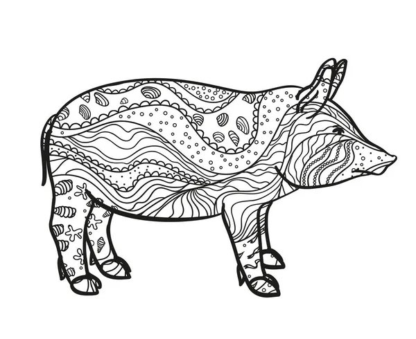 Cochon Sur Blanc Animal Dessiné Main Avec Des Motifs Complexes — Image vectorielle