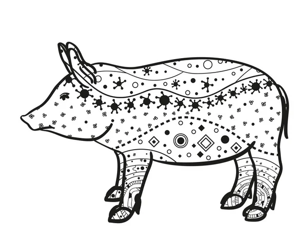 白豚します 孤立した背景に複雑なパターンを持つ動物を描いた 大人のための精神的なリラクゼーションのためのデザイン バナー広告 チラシ 織物のイメージです 禅芸術 Zentangle — ストックベクタ
