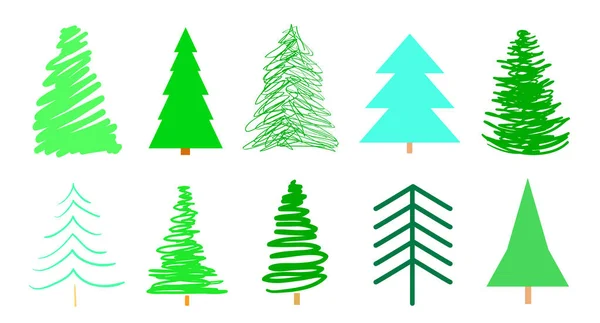 Bunte Weihnachtsbäume Auf Weißem Grund Gesetzt Für Symbole Auf Isoliertem — Stockvektor