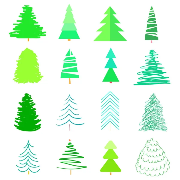 Weihnachtsbäume Auf Weiß Set Für Design Auf Isoliertem Hintergrund Geometrische — Stockvektor