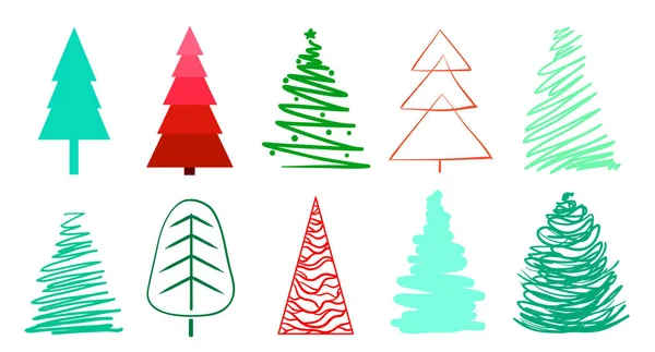 Weihnachtsbäume Auf Weiß Gesetzt Für Symbole Auf Isoliertem Hintergrund Geometrische — Stockvektor