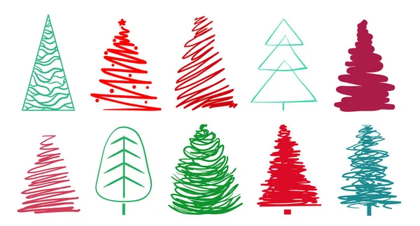 Weihnachtsbäume Auf Weiß Set Für Design Auf Isoliertem Hintergrund Geometrische — Stockvektor