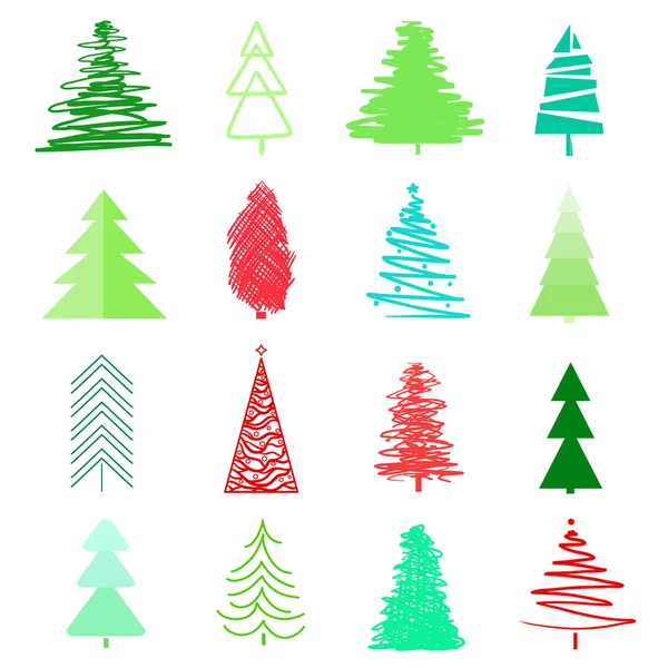 Χριστουγεννιάτικα Δέντρα Λευκό Οριστεί Για Σχεδίαση Απομονωμένες Φόντο Γεωμετρική Τέχνη — Διανυσματικό Αρχείο