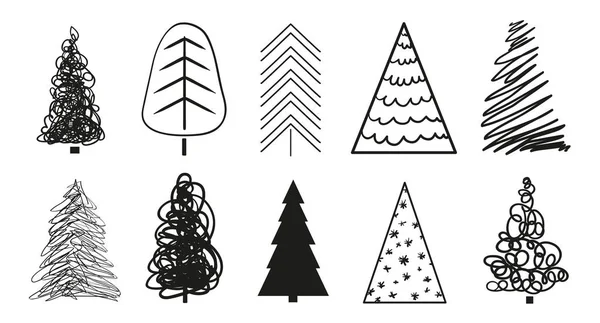 Árboles Navidad Blanco Conjunto Iconos Sobre Fondo Aislado Arte Geométrico — Archivo Imágenes Vectoriales