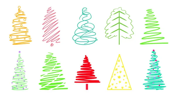 Beyaz üzerinde Noel ağaçları. İzole arka plan üzerinde ayarlayın. Nesneler için afiş, poster, tişört ve tekstil
