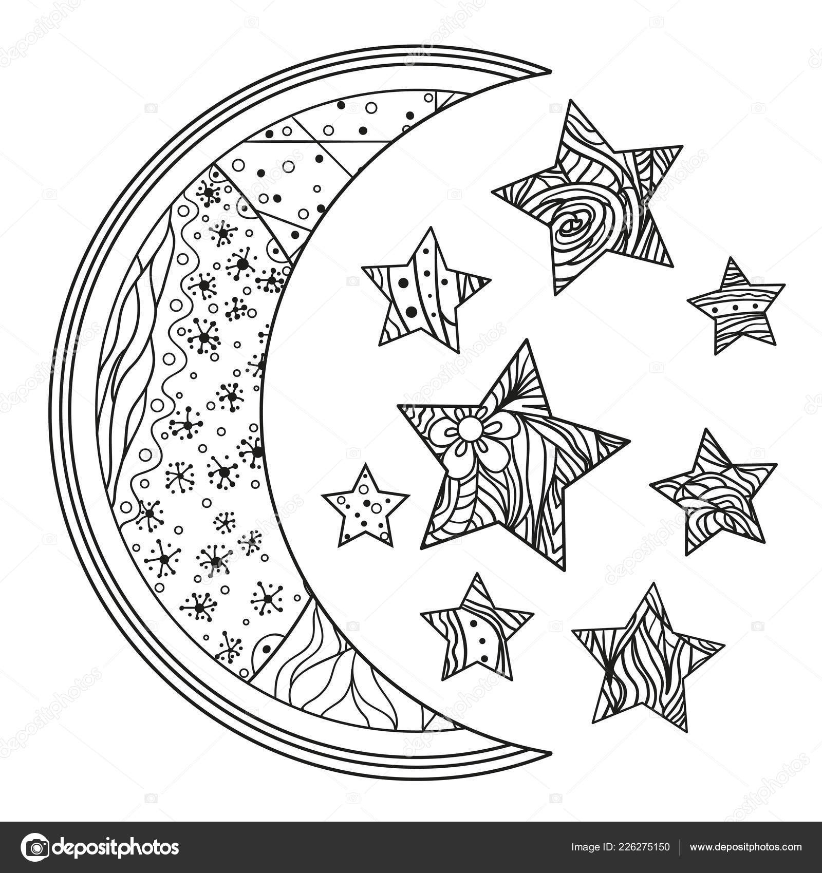 Luna Stelle Con Disegni Astratti Sfondo Isolamento Design