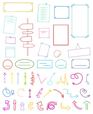 Infographic tables on isolated background. Collection of desks on white. Highlighters for design. Hand drawn colored simple arrows clipart