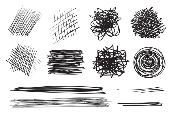 行の配列と背景 複雑な混沌としたテクスチャ 波状の背景 手には もつれたパターンが描画されます 黒と白のイラスト ポスターやチラシの要素 — ストックベクタ
