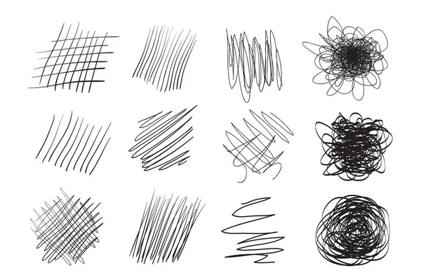 Handgezeichnete Linien Auf Isoliertem Hintergrund Chaotische Strukturen Mit Schraffur Wellige — Stockvektor