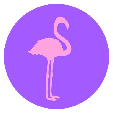 Flamingo üzerinde beyaz bir dairede. Karikatür kuş. Basım endüstrisi, t-shirt ve Tekstil için görüntü. Web simgesi. Renkli çizimi