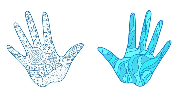 Mãos Com Padrões Abstratos Fundo Isolamento Design Para Relaxamento Espiritual — Vetor de Stock