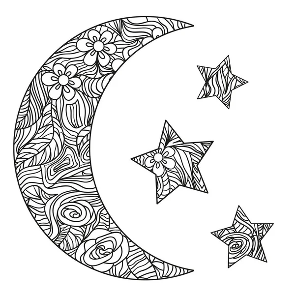Croissant Sur Blanc Lune Étoiles Avec Des Motifs Abstraits Sur — Image vectorielle
