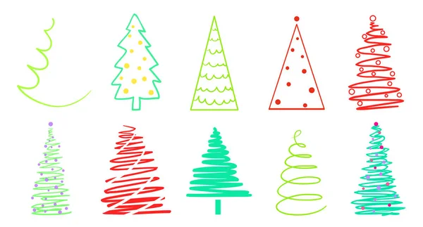 Bomen Van Kerstmis Wit Geïsoleerde Achtergrond Aangezet Objecten Voor Banners — Stockvector