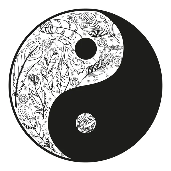 Yin Yang Witte Hand Getekende Mandala Isolatie Achtergrond Ontwerp Voor — Stockvector