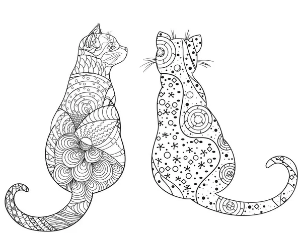 Gatos Blanco Zentangle Animales Dibujados Mano Con Patrones Abstractos Sobre — Vector de stock