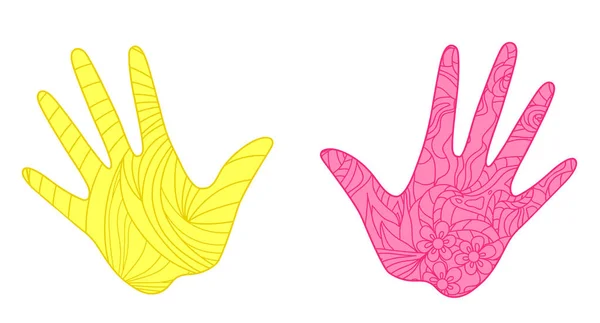 Mãos Com Padrões Coloridos Abstratos Fundo Isolamento Design Para Relaxamento —  Vetores de Stock