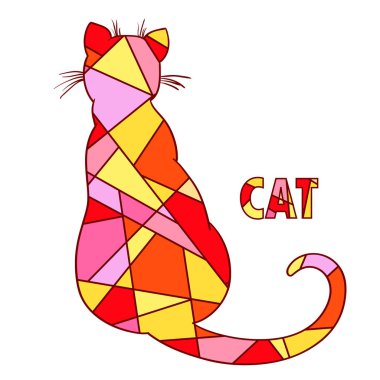 Beyaz kedi. El mozaik hayvan kiremitli desenleri ile yalıtım zemin üzerine çekilmiş. Yetişkinler için manevi rahatlama için tasarım. Afiş, poster, tişört ve Tekstil için doodle