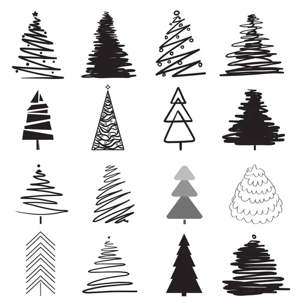 Christmas Trees White Set Icons Isolated Background Geometric Art Objects — Stock Vector
