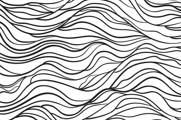 Welliger Hintergrund Handgezeichnete Wellen Streifenstruktur Mit Vielen Linien Wellenmuster Schwarz — Stockvektor