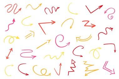 İzole beyaz arka plan üzerinde renkli Infographic öğeleri. Elle çizilmiş basit oklar. Hat sanatı. Farklı işaretçi kümesi. Soyut göstergeleri