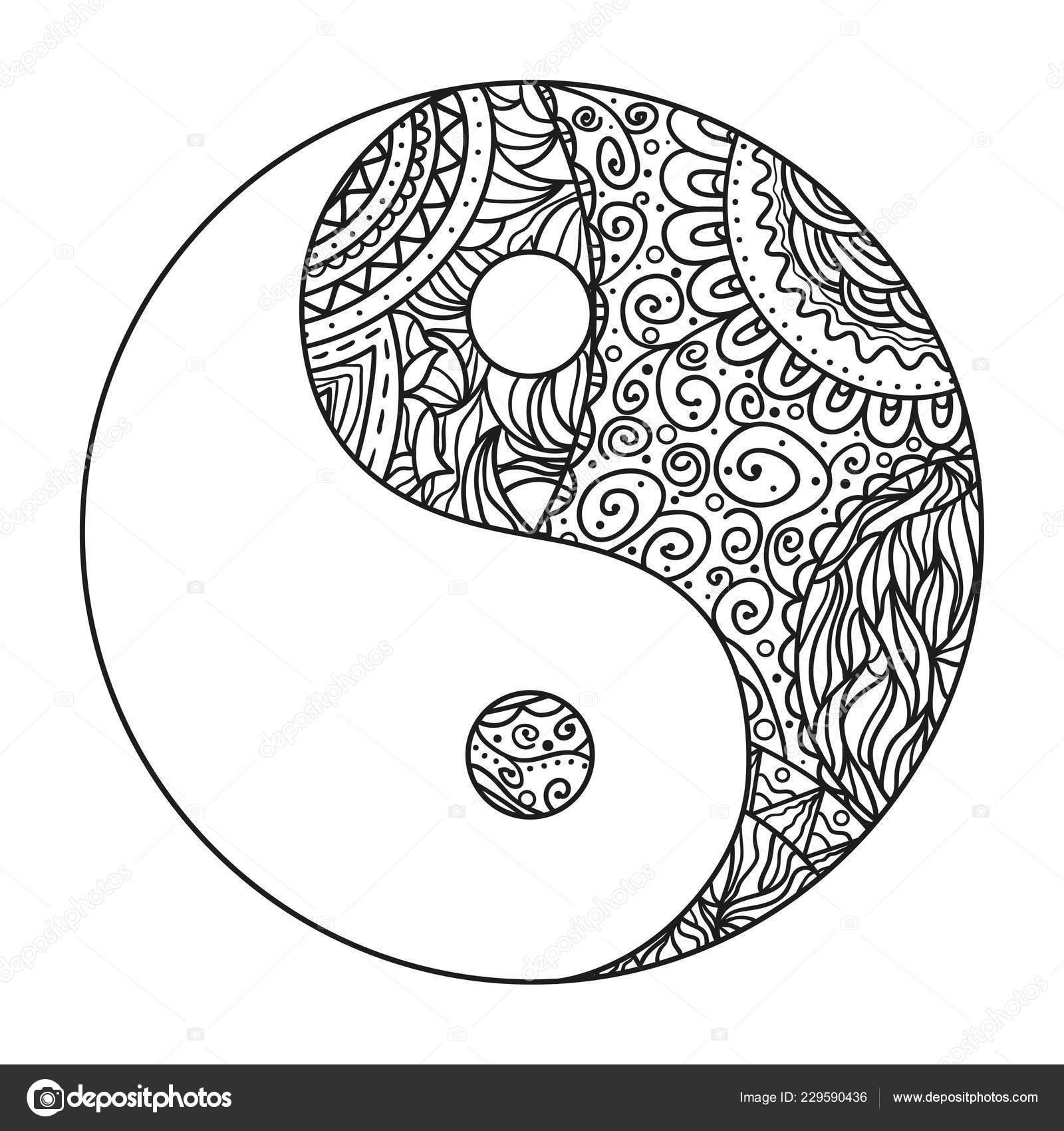 Yin Yang White Zentangle Hand Drawn Mandala Isolation Background Design  Stock Vector by ©MikaBesfamilnaya 229590436