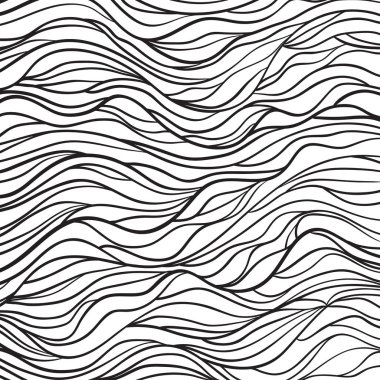 Dalgalı arka plan. El dalgalar çekilmiş. Çok çizgili şerit Soyut doku. Dalgalı desen. Siyah ve beyaz Gösterim amacıyla afiş, el ilanı veya posterler