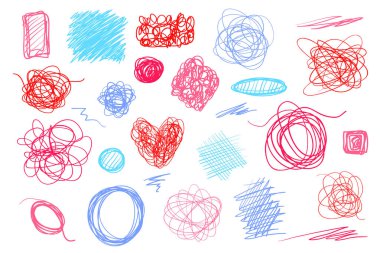 El çizgileri izole beyaz zemin üzerine çekilmiş. Kaotik dokular ile tarama. Dalgalı karışık arka planında. Renkli resimde. Posterler ve el ilanları için öğeleri