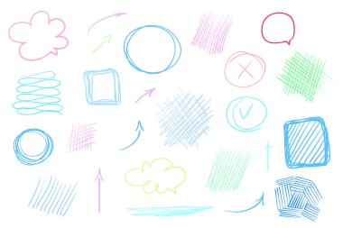 El çizgileri izole beyaz zemin üzerine çekilmiş. Kaotik dokular ile tarama. Dalgalı karışık arka planında. Renkli resimde. Posterler ve el ilanları için öğeleri