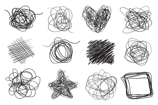 Hand Drawn Lines Isolated Background Chaotic Textures Hatching Wavy Tangled — Stock Vector