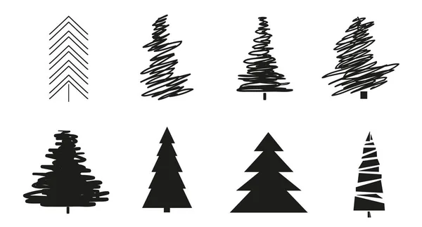 Arbres Noël Sur Blanc Set Pour Conception Sur Fond Isolé — Image vectorielle