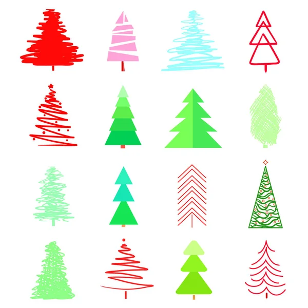 Weihnachtsbäume Auf Weiß Gesetzt Für Symbole Auf Isoliertem Hintergrund Geometrische — Stockvektor