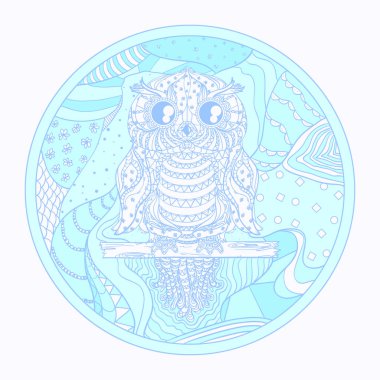 Baykuş. Doğu desen beyaz. El mandala soyut desenler ile yalıtım zemin üzerine çekilmiş. Yetişkinler için manevi rahatlama için tasarım. Sanat yaratıcı. T-shirtler ve poster baskı 