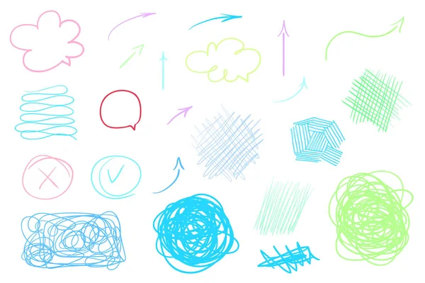 Formes Enchevêtrées Sur Blanc Ensemble Éléments Infographiques Scribble Sketch Arrière — Image vectorielle