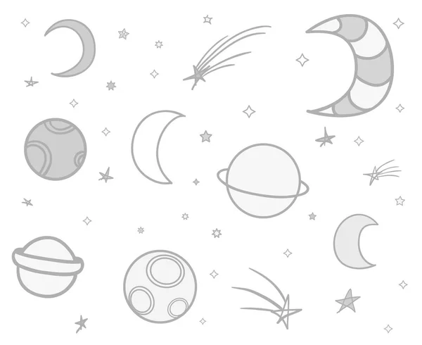 Elementos Cosmos Fundo Isolamento Coleção Doodles Desenho Branco Símbolos Simples — Vetor de Stock