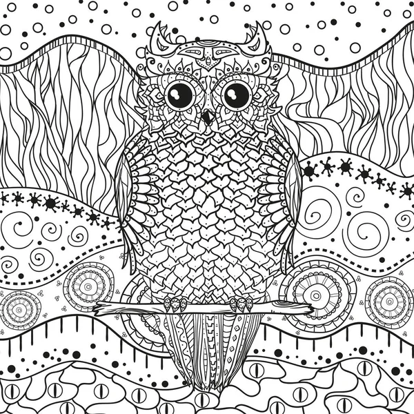 Abstraktní Východní Vzorek Sova Izolované Bílá Zentangle Ručně Tažené Abstraktní — Stockový vektor