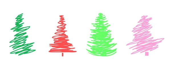 Цветные Рождественские Деревья Белом Набор Оформления Изолированном Фоне Геометрическое Искусство — стоковый вектор