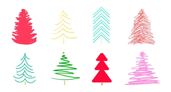 Vánoční Stromky Bílém Pozadí Nastavit Pro Ikony Izolované Pozadí Geometrického — Stockový vektor
