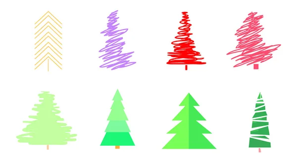 Χρωματιστά Χριστουγεννιάτικα Δέντρα Λευκό Οριστεί Για Σχεδίαση Απομονωμένες Φόντο Γεωμετρική — Διανυσματικό Αρχείο
