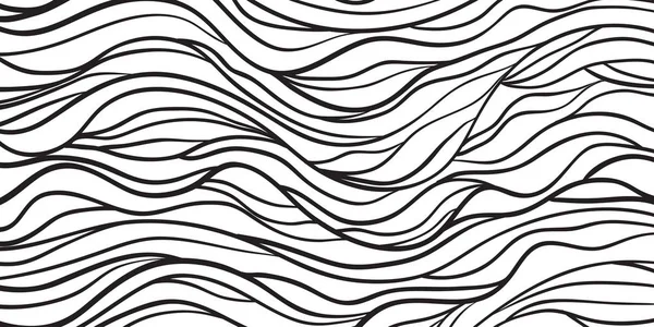 波浪形背景 手绘波浪 有多行的条纹纹理 波德图案 传单或海报的黑白插图 — 图库矢量图片