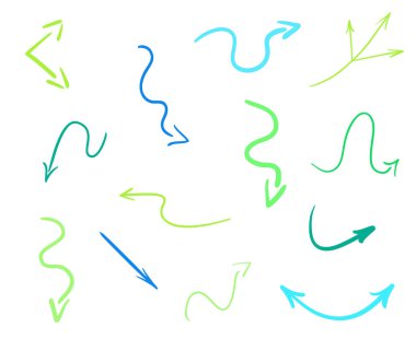 İzole beyaz arka plan üzerinde renkli Infographic öğeleri. Elle çizilmiş basit oklar. Hat sanatı. Farklı işaretçi kümesi. Soyut göstergeleri