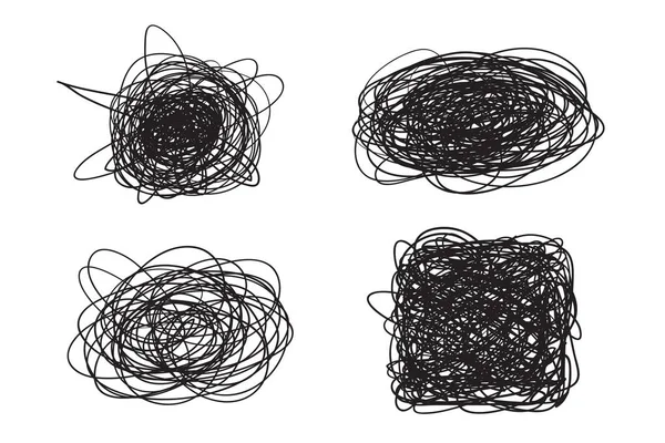 ホワイトにもつれた図形します カオス パターン 落書きのスケッチ 行の配列と背景 複雑な混沌としたテクスチャです 芸術の創造 黒と白のイラスト ポスターとチラシの落書き — ストックベクタ